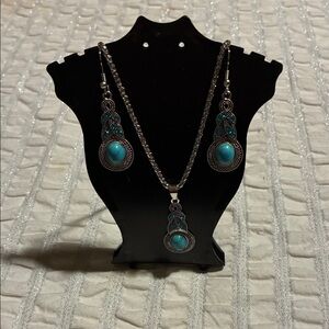 Turquoise & Silver Necklace & Earring Set